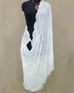 embroidered dupatta with scalloped hem