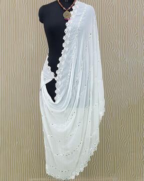 embroidered dupatta with scalloped hem