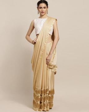 embroidered embellished paper silk saree
