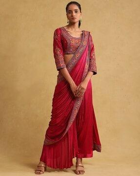 embroidered ensemble blouse with pants & dupatta