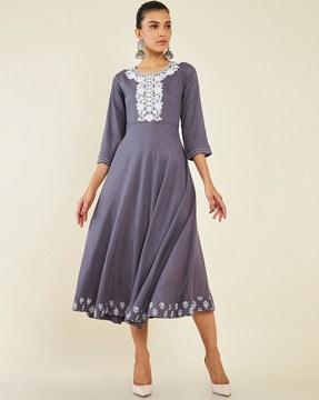 embroidered fit & flare dress