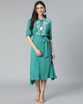 embroidered fit & flare dress