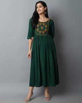 embroidered fit & flare dress