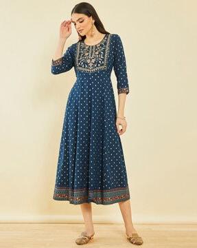 embroidered fit & flare dress