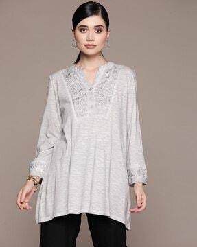 embroidered fitted tunic top