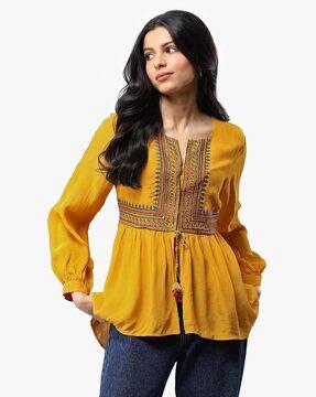 embroidered fitted tunic top