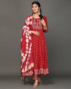 embroidered flared kurta & pants set