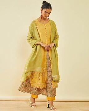 embroidered flared kurta set with dupatta