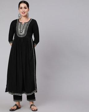 embroidered flared kurta set