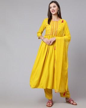 embroidered flared kurta set