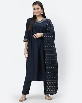 embroidered flared kurta set