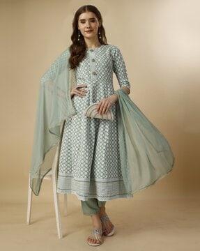 embroidered flared kurta set