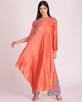 embroidered flared kurta set