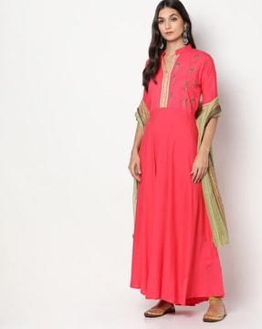 embroidered flared kurta set