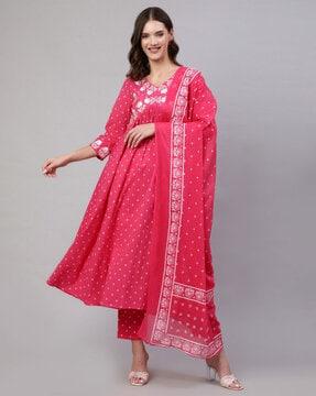 embroidered flared kurta set