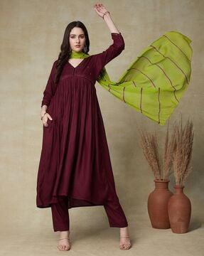 embroidered flared kurta set