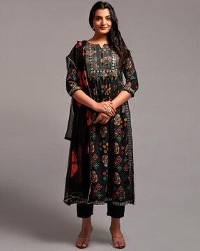 embroidered flared kurta set