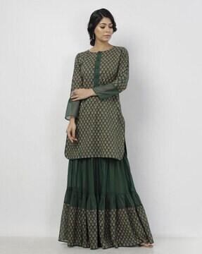 embroidered flared kurta set