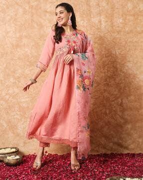 embroidered flared kurta set