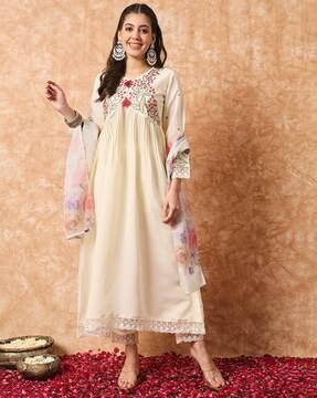 embroidered flared kurta set