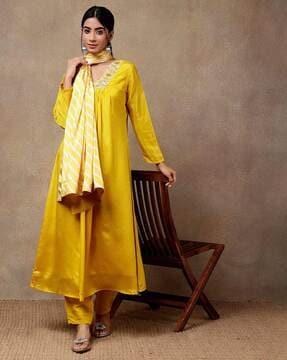 embroidered flared kurta set