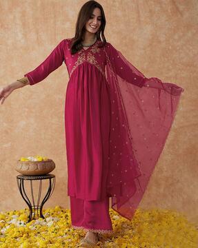 embroidered flared kurta set