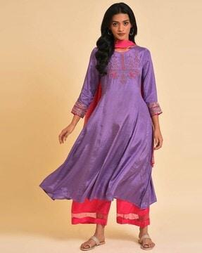 embroidered flared kurta suit set