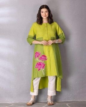 embroidered flared kurta with pants