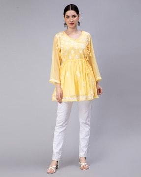 embroidered flared kurti