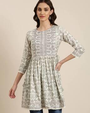 embroidered flared kurti