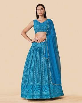 embroidered flared lehenga choli set with dupatta