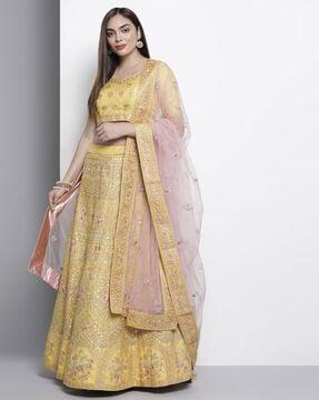 embroidered flared lehenga choli set with dupatta