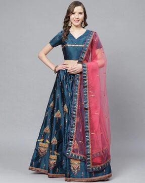 embroidered flared lehenga choli set with dupatta