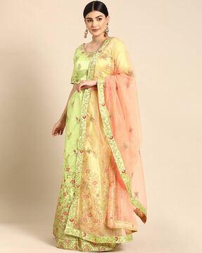 embroidered flared lehenga choli set with dupatta