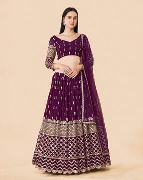 embroidered flared lehenga choli set with dupatta