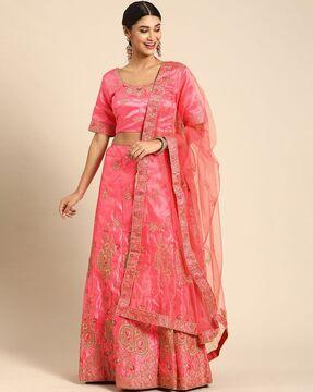 embroidered flared lehenga choli set with dupatta