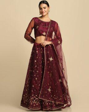 embroidered flared lehenga choli set with dupatta