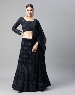 embroidered flared lehenga choli set with dupatta