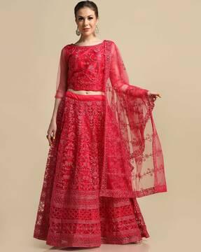 embroidered flared lehenga choli set with dupatta