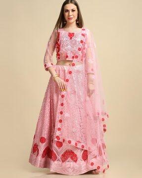 embroidered flared lehenga choli set with dupatta