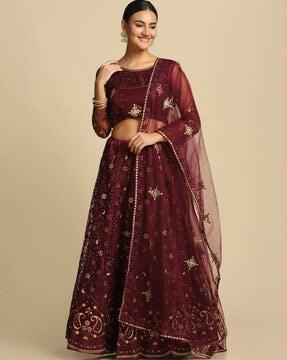 embroidered flared lehenga choli set with dupatta