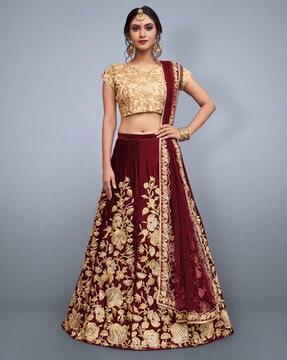 embroidered flared lehenga choli set with dupatta