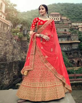 embroidered flared lehenga choli set with dupatta