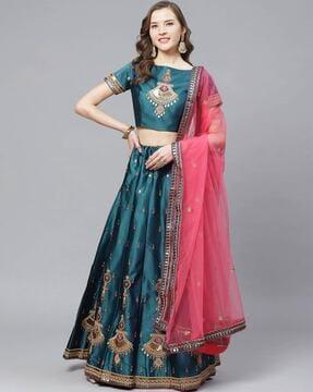 embroidered flared lehenga choli set with dupatta