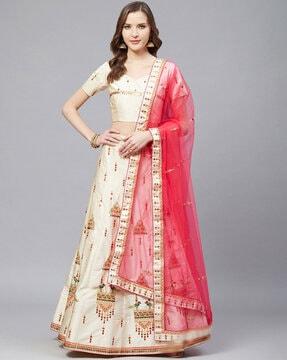 embroidered flared lehenga choli set with dupatta