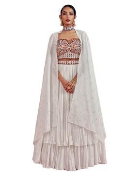 embroidered flared lehenga choli set with jacket