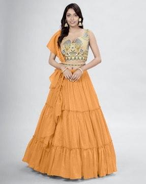 embroidered flared lehenga choli set