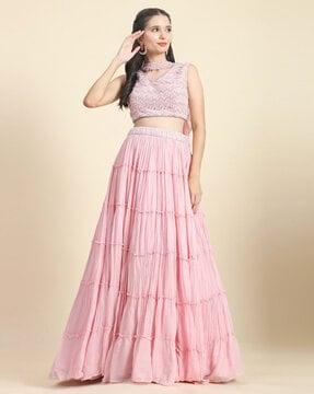 embroidered flared lehenga choli set