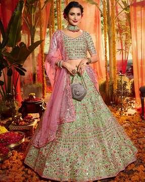 embroidered flared lehenga choli with dupatta