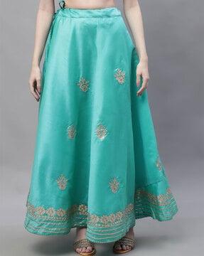 embroidered flared skirt with drawstrings